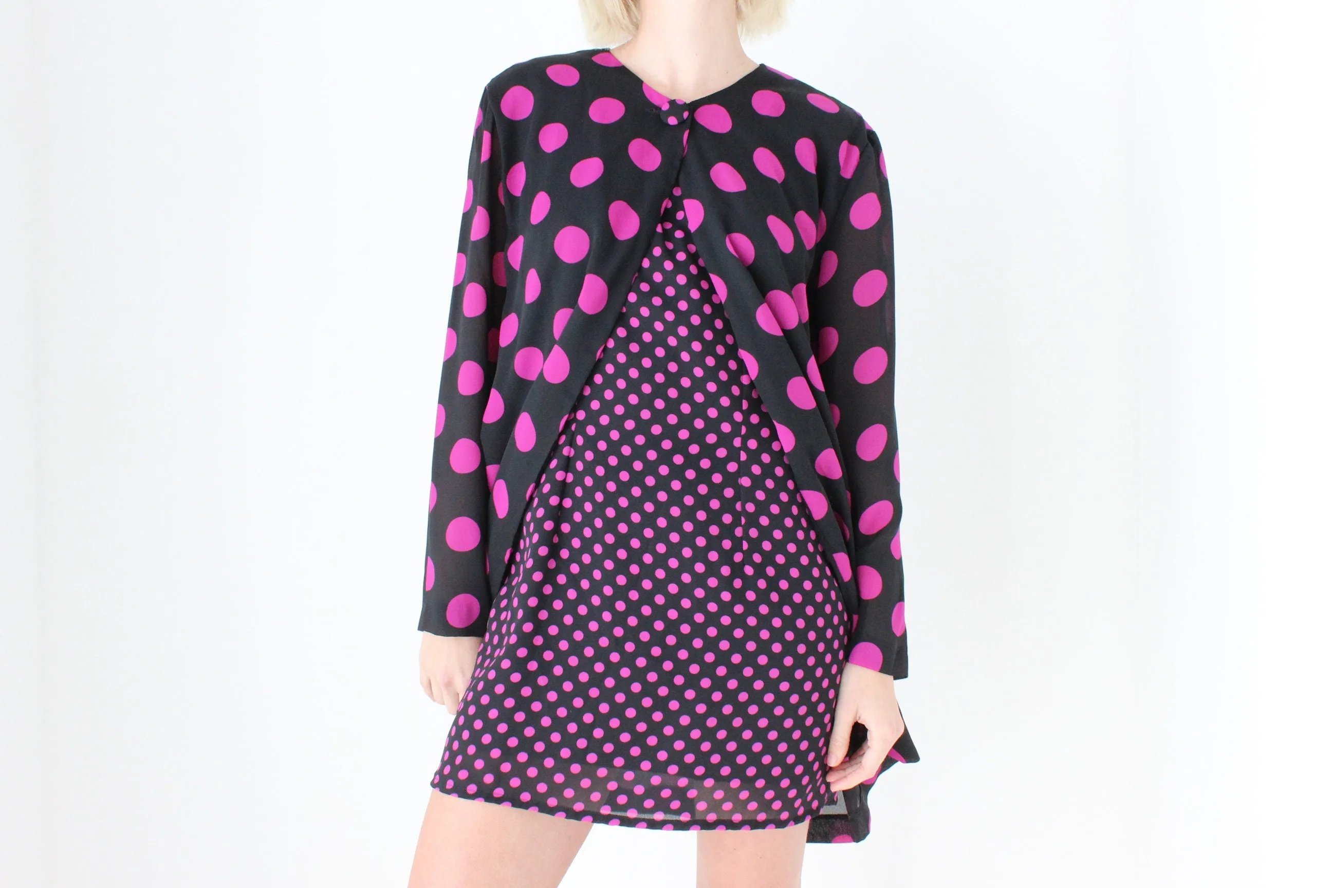 80s Purple Polka Dot Jacket & Dress Matching Set