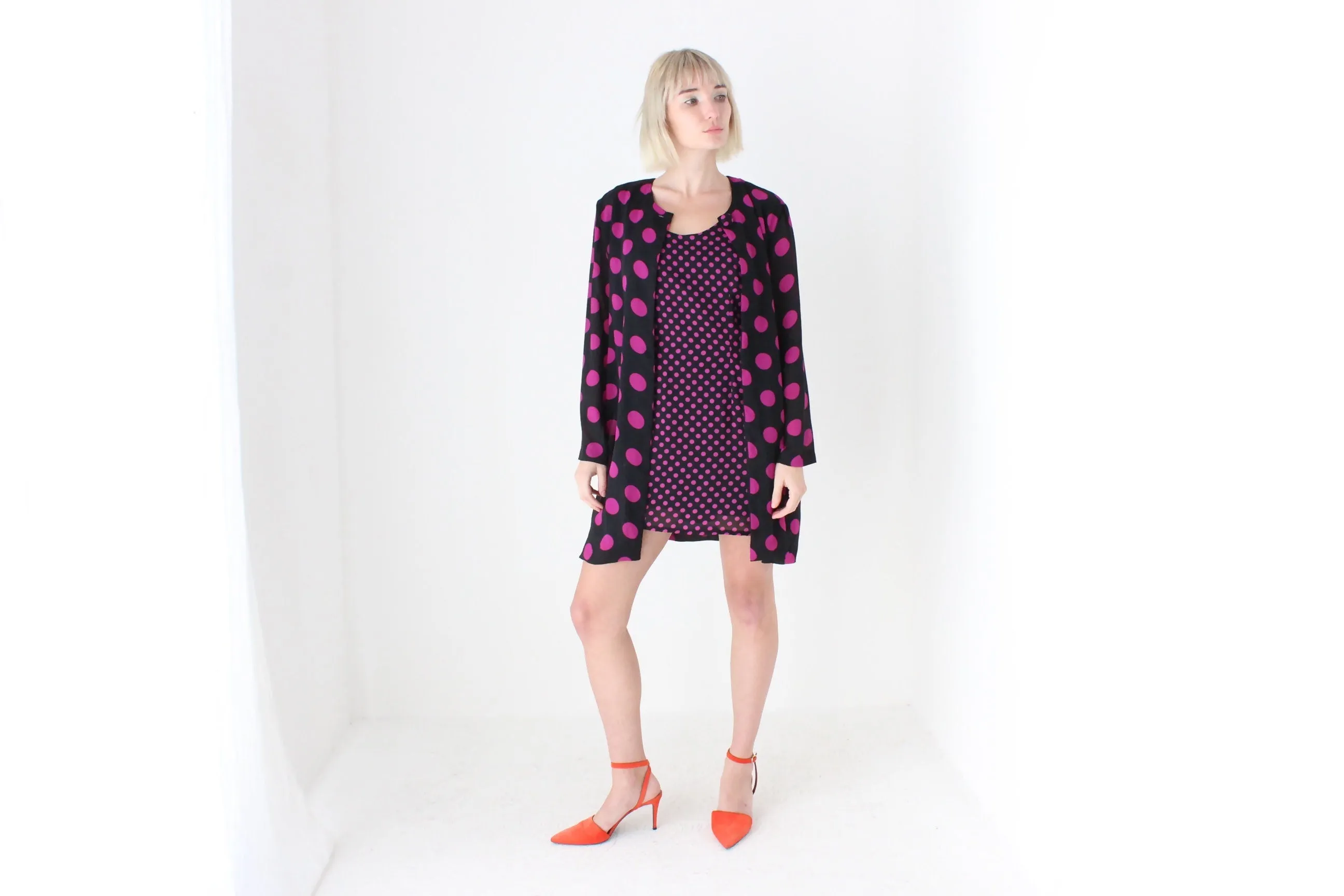 80s Purple Polka Dot Jacket & Dress Matching Set