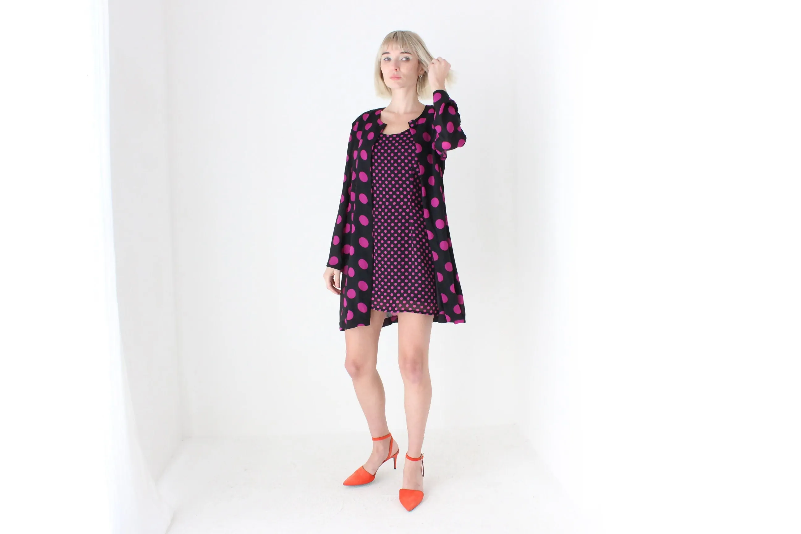 80s Purple Polka Dot Jacket & Dress Matching Set