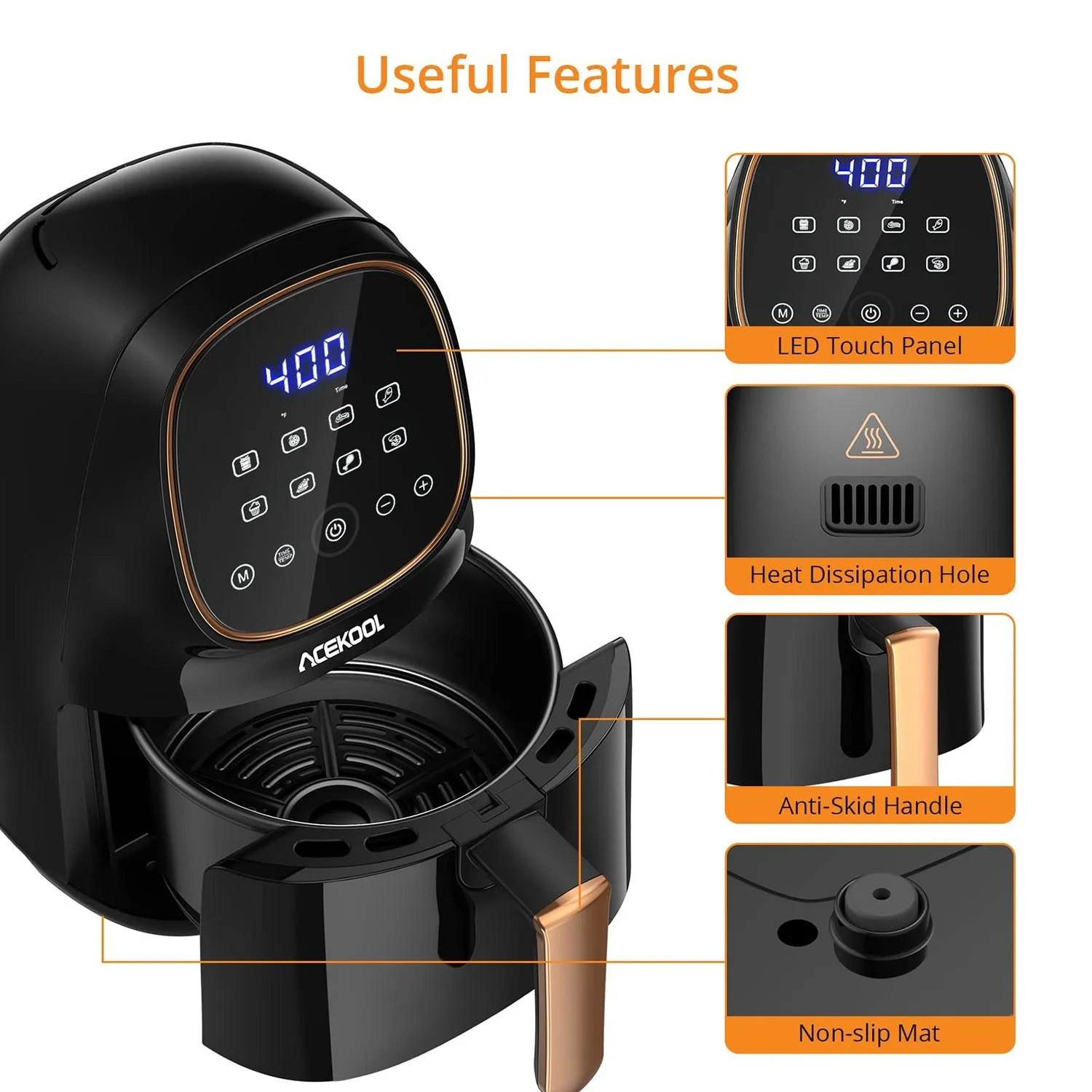 ACEKOOL Air Fryer FT4 8-in-1 2.2QT Digital Airfryer Oven