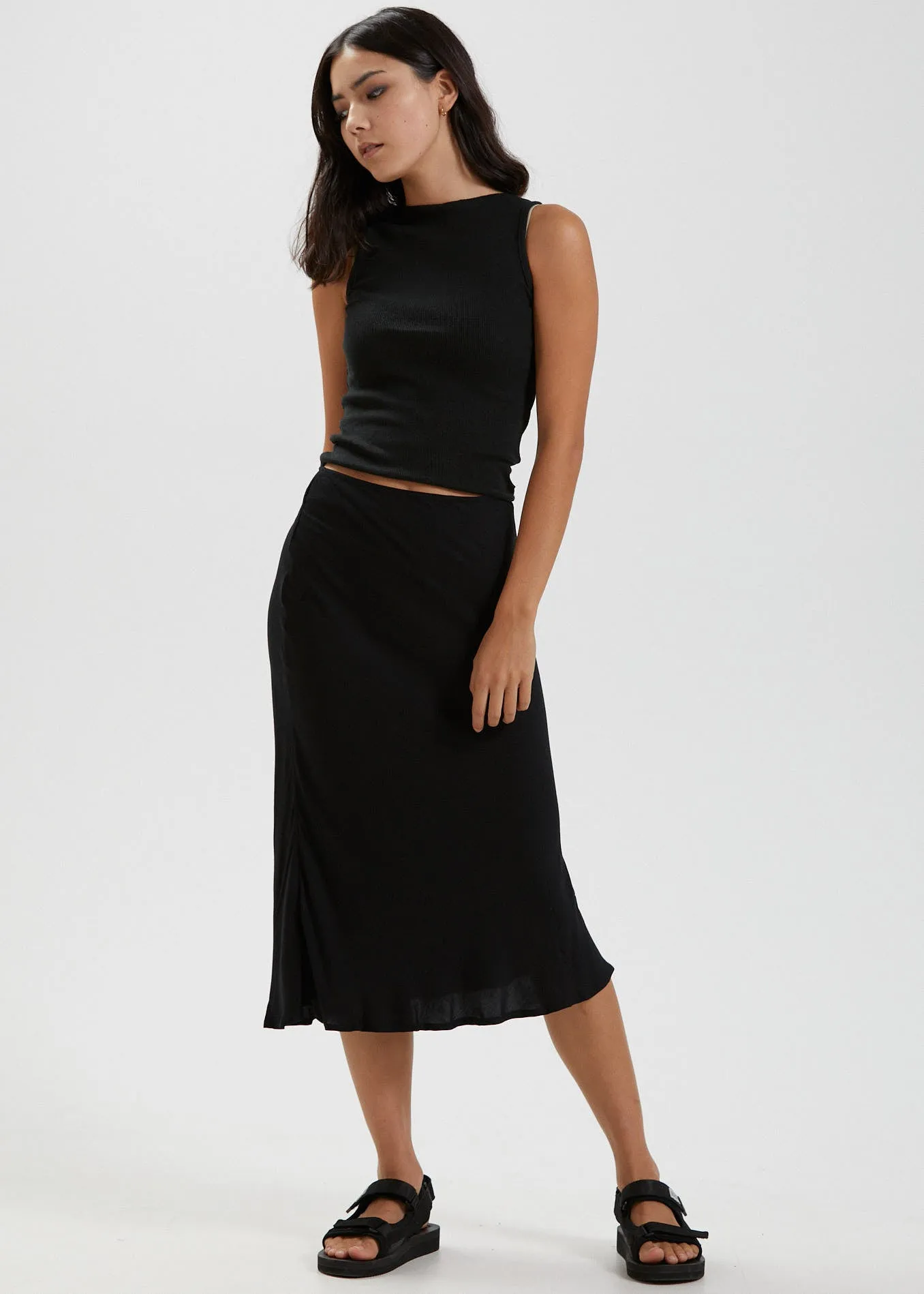 Afends Womens Janey - Recycled Midi Skirt - Black