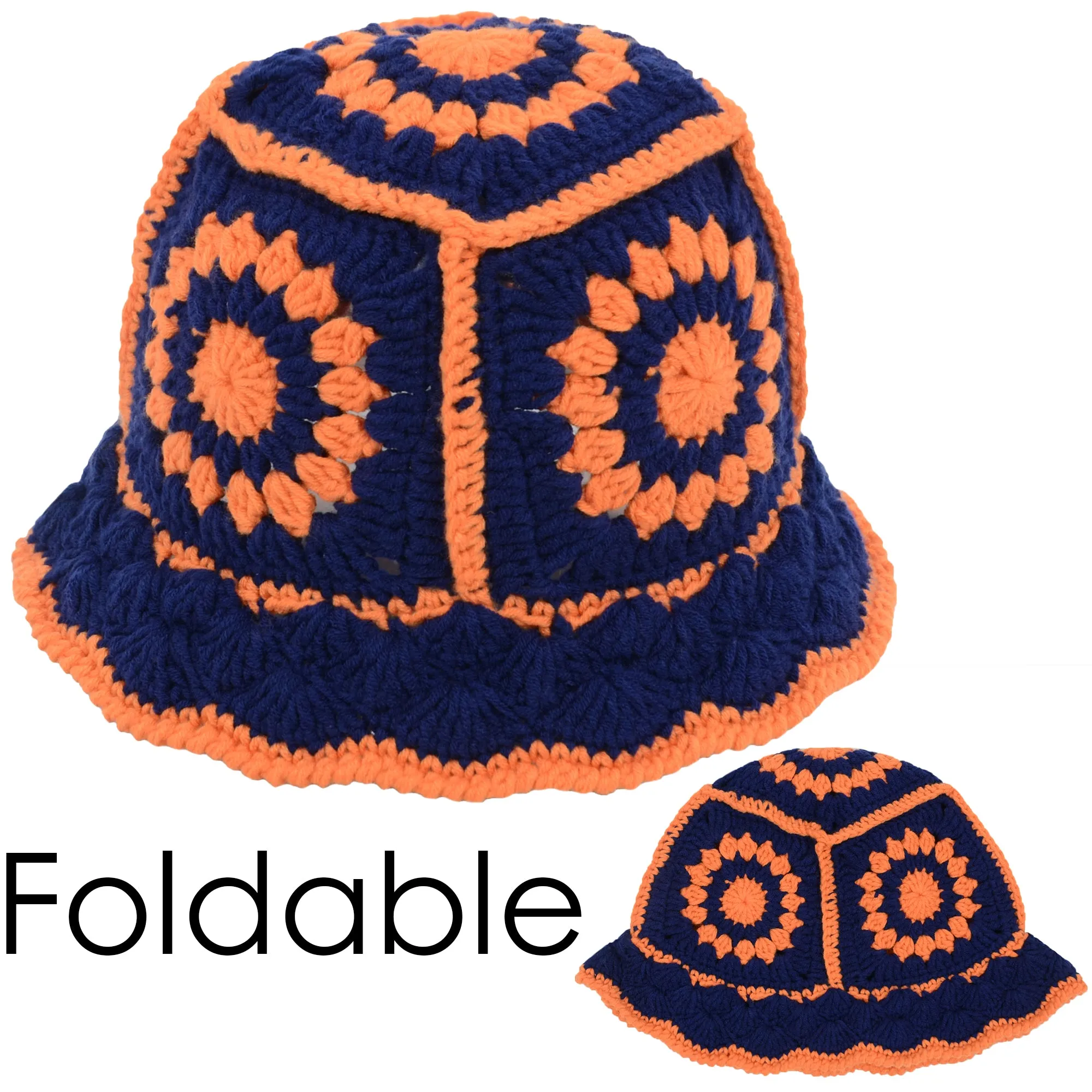 Anna-Kaci Women's Crochet Bucket Hat Retro Sunburst Pattern Knit Handmade Foldable Floppy Beach Hat