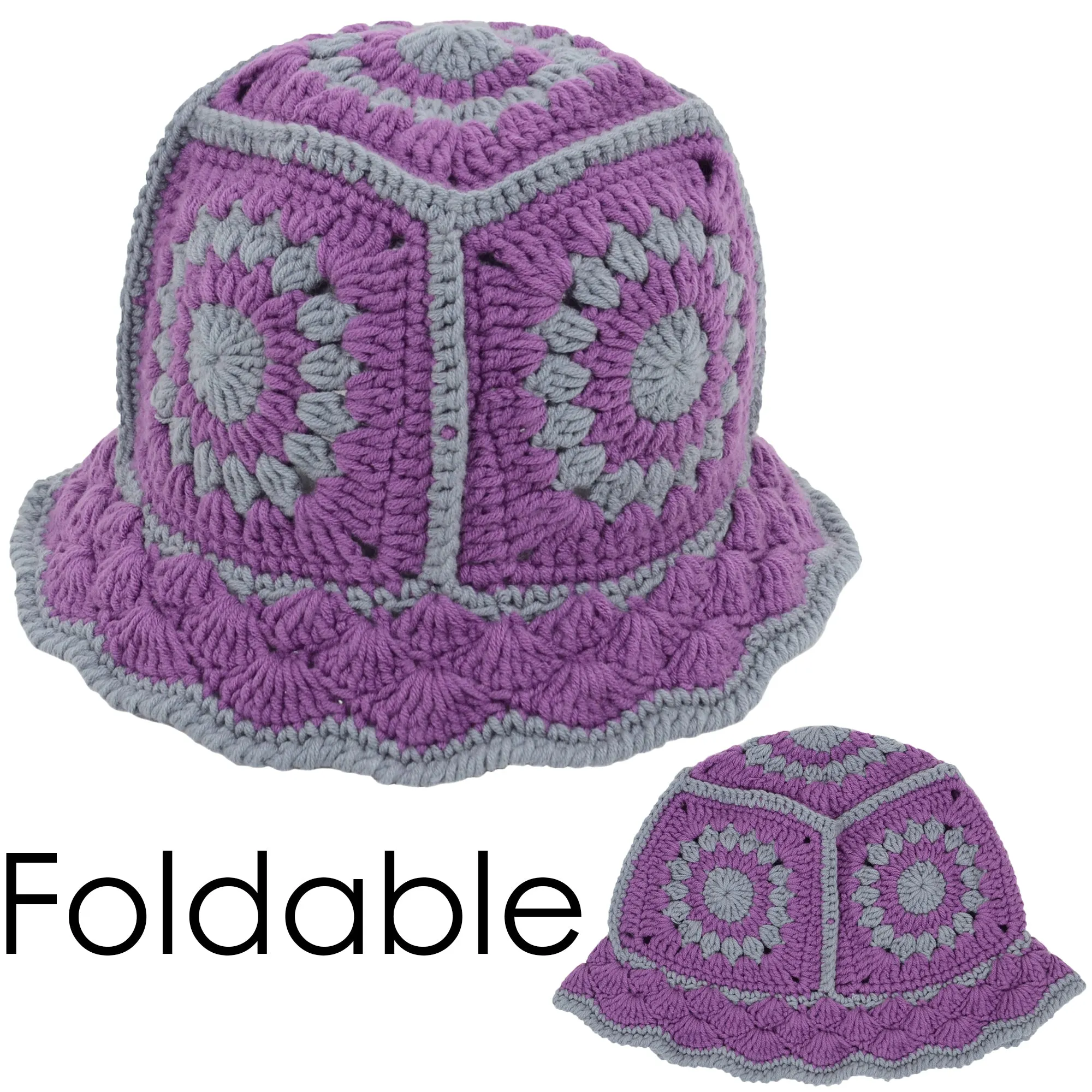 Anna-Kaci Women's Crochet Bucket Hat Retro Sunburst Pattern Knit Handmade Foldable Floppy Beach Hat