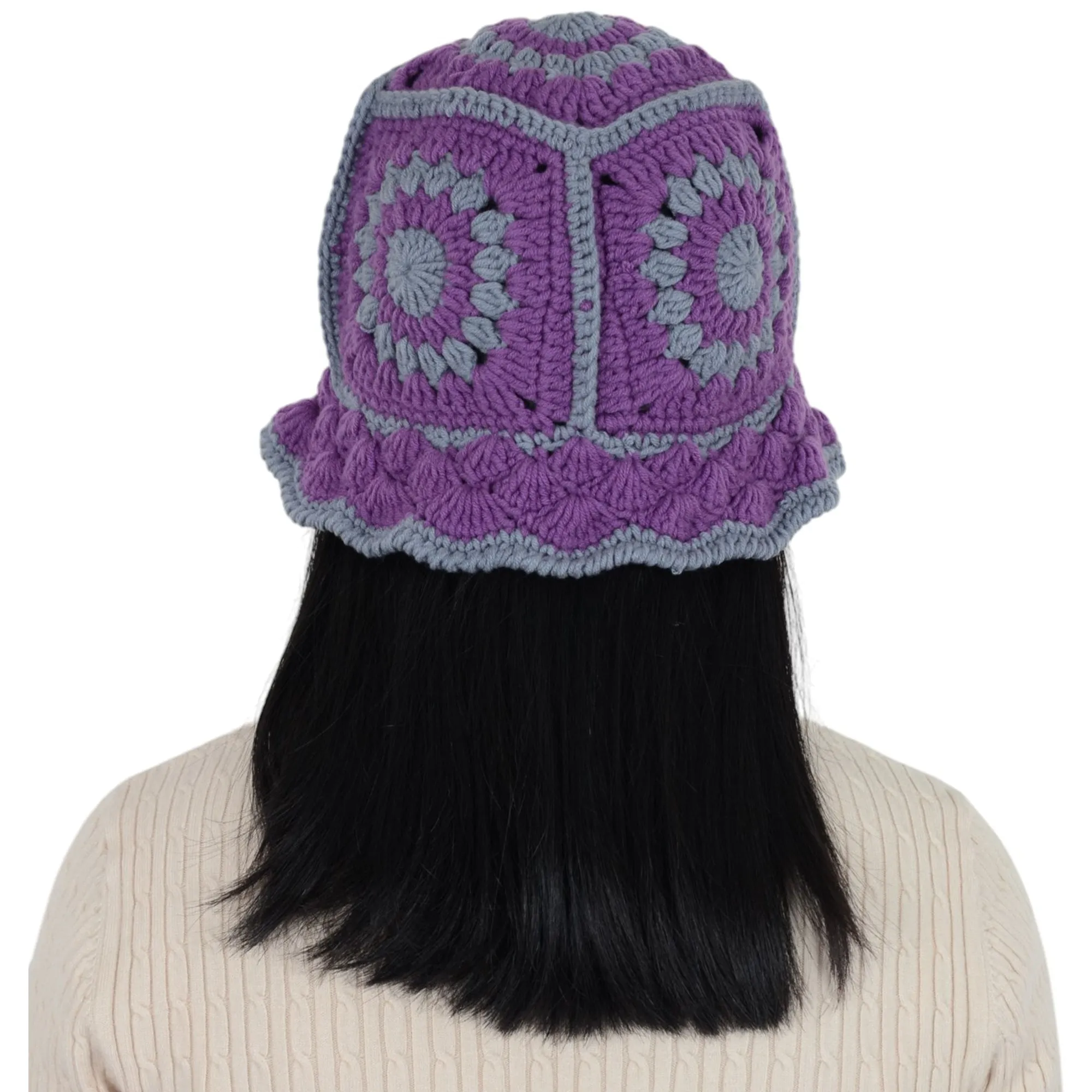 Anna-Kaci Women's Crochet Bucket Hat Retro Sunburst Pattern Knit Handmade Foldable Floppy Beach Hat