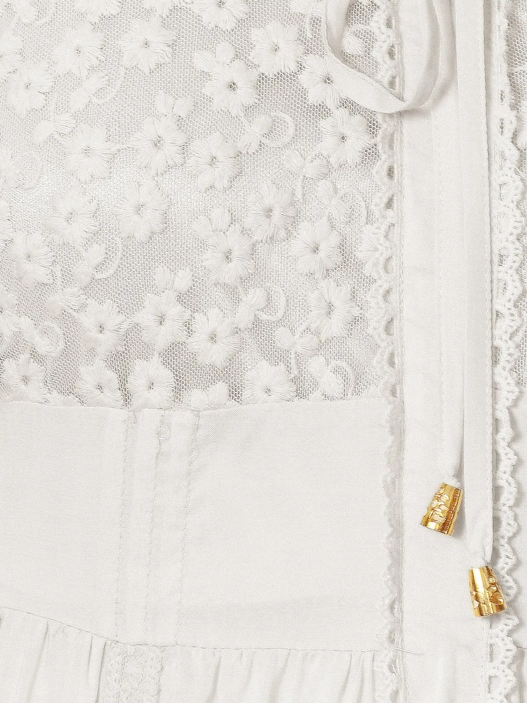 Boho Peasant Floral Lace Ruffle Hem Bell Sleeve Mini Dress