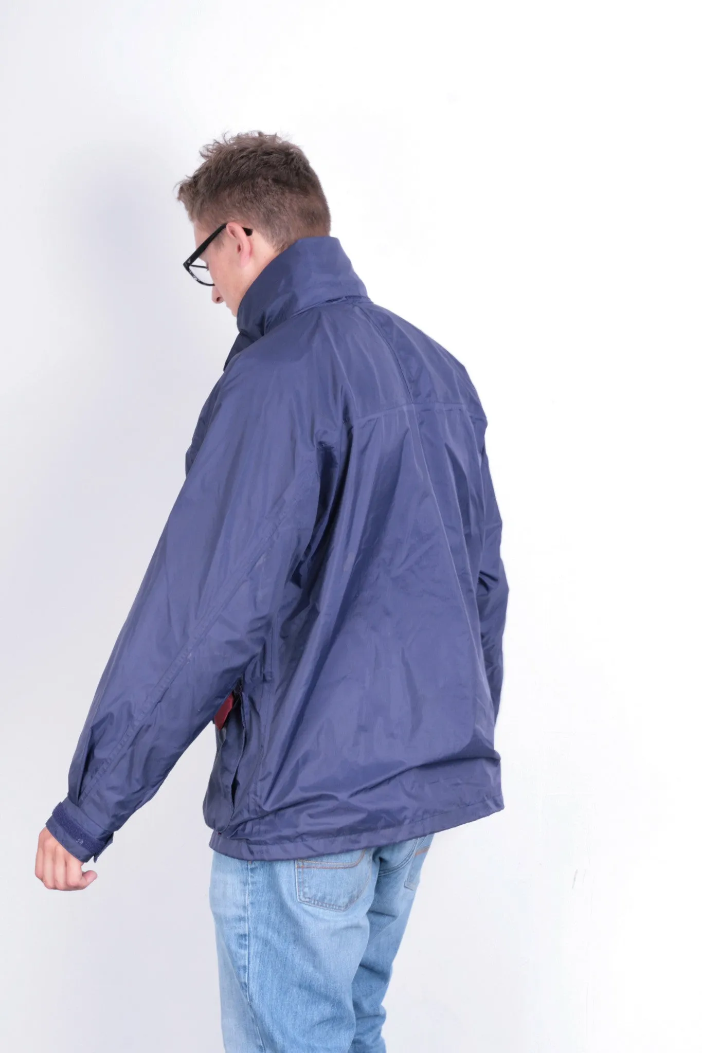 Champion Mens M Jacket Parka Outdoor Hood Navy Blue Full Zipper Waterproof