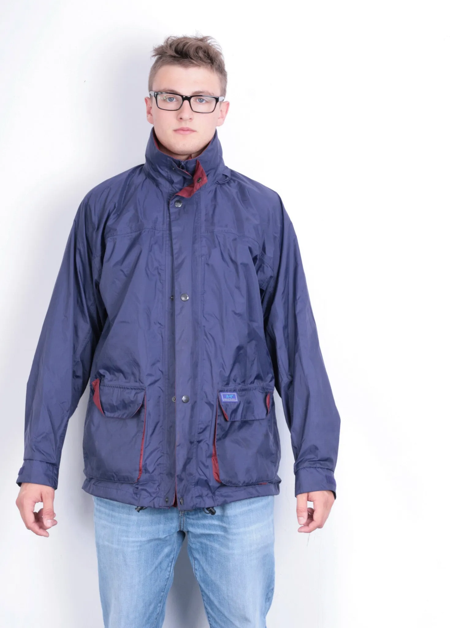 Champion Mens M Jacket Parka Outdoor Hood Navy Blue Full Zipper Waterproof