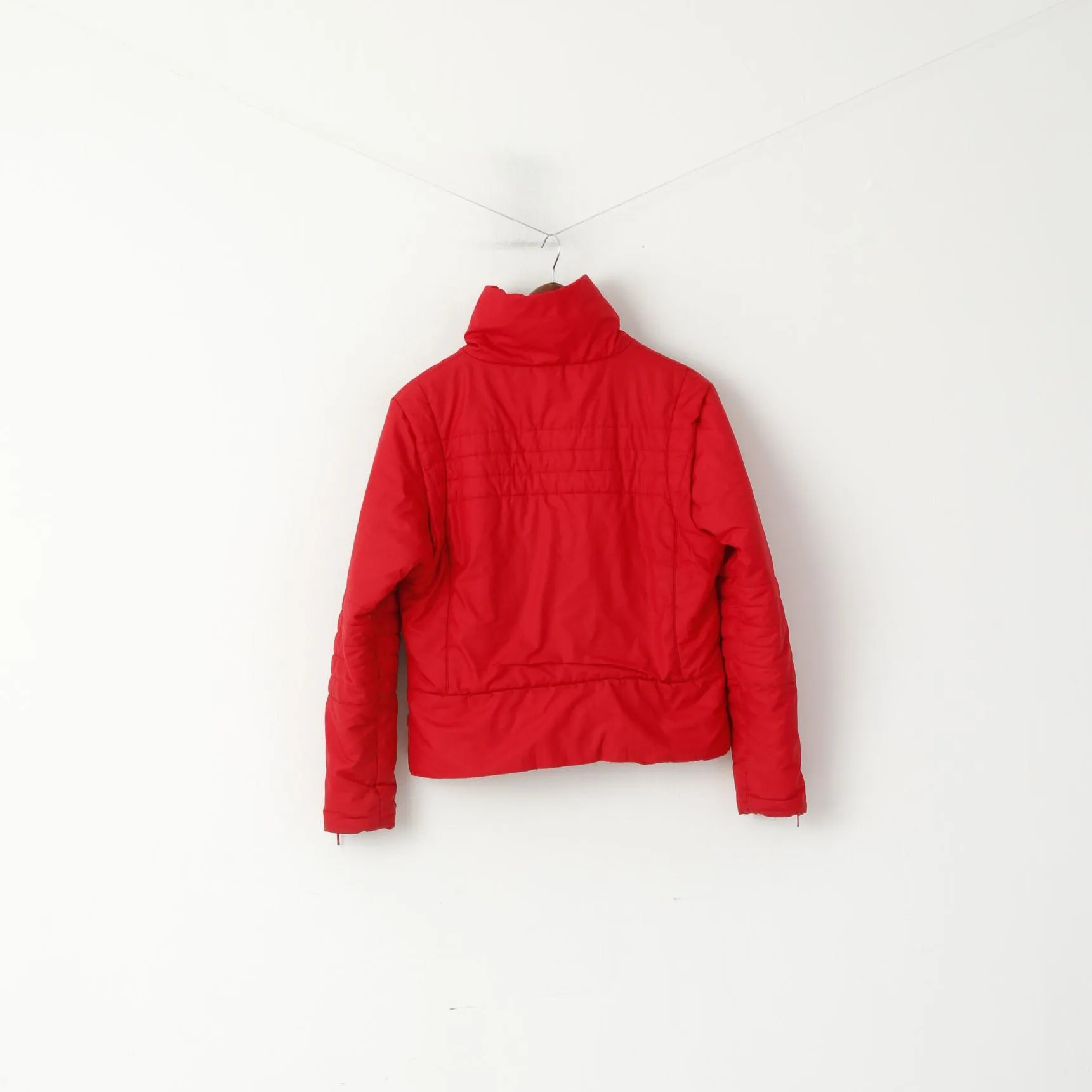 Ellesse Women 14 36'' M Jacket Red Full Zipper Padded Cropped Retro Top