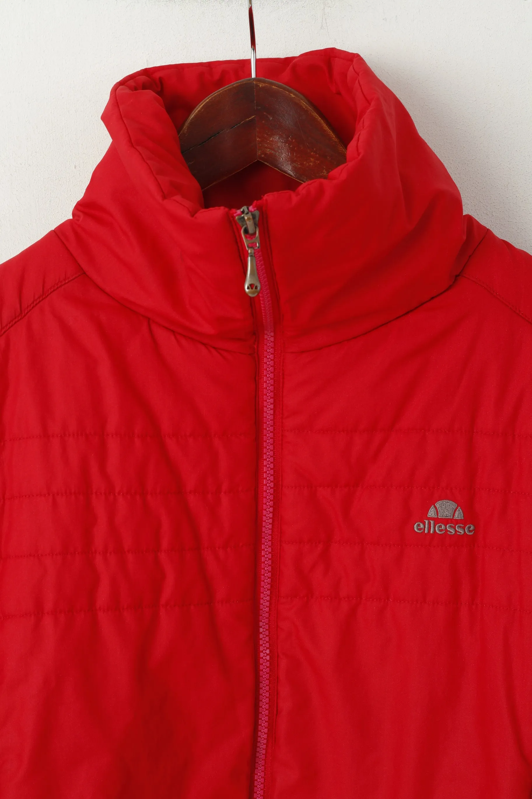 Ellesse Women 14 36'' M Jacket Red Full Zipper Padded Cropped Retro Top