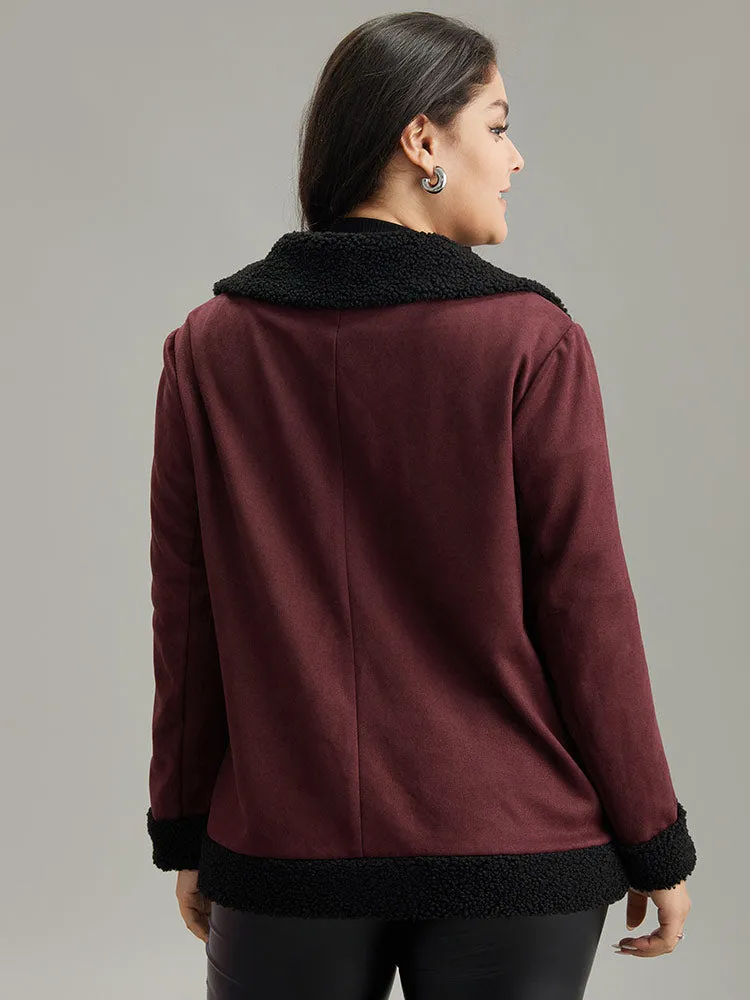 Fuzzy Trim Patched Pocket Zipper Jacket