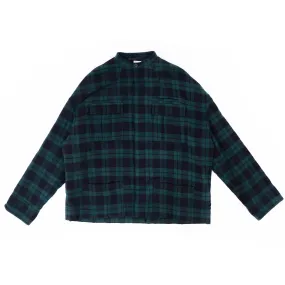 FW17 Quilted Mandarin Collar Green Checked Shirt Velvet Patch