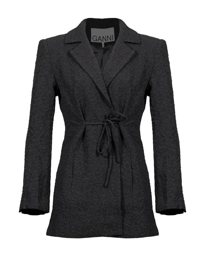 Ganni Textured Suiting Tie String Blazer