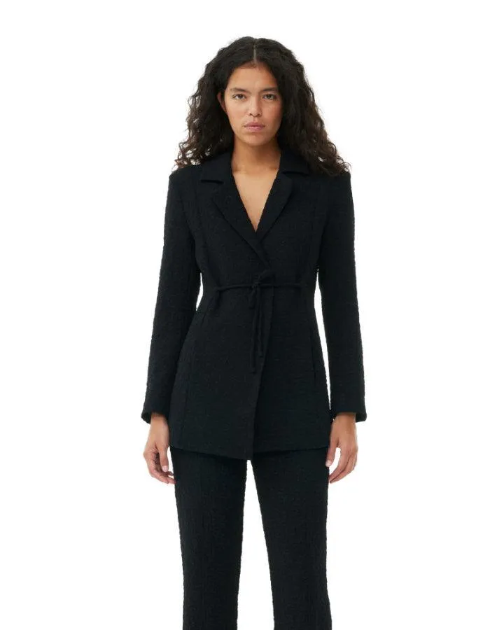 Ganni Textured Suiting Tie String Blazer