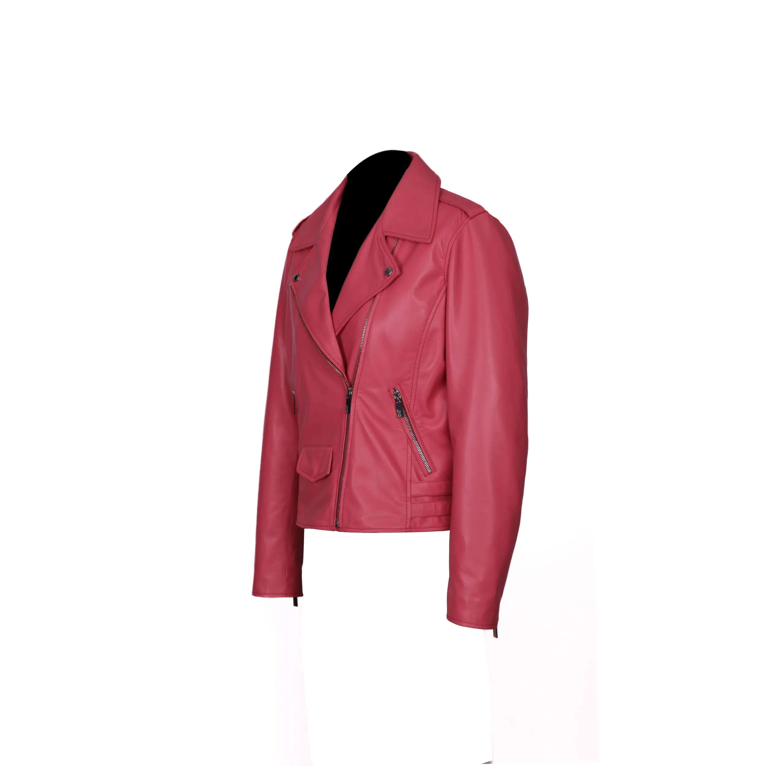 Gigi Hadid Genuine Leather Biker Jacket Pink