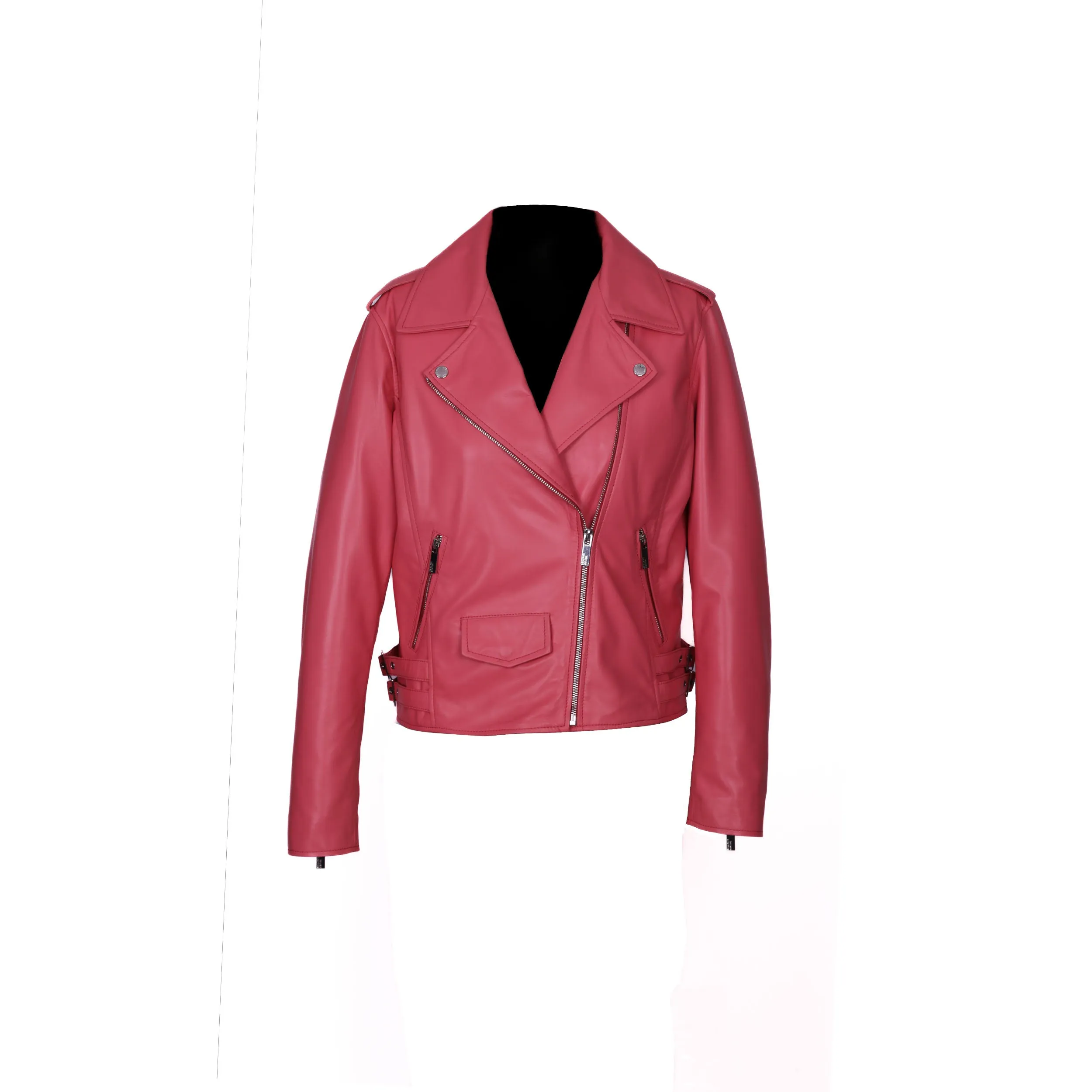 Gigi Hadid Genuine Leather Biker Jacket Pink