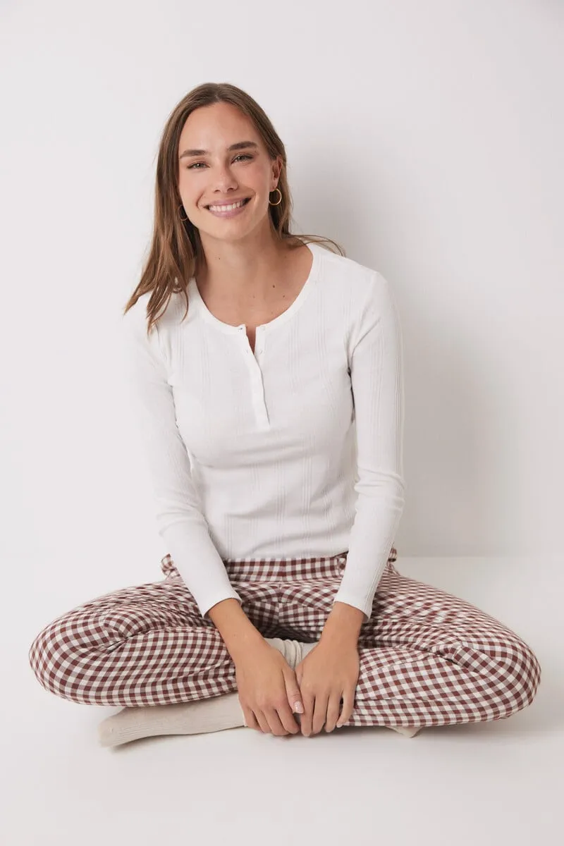 Gingham print skinny long pants