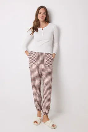 Gingham print skinny long pants