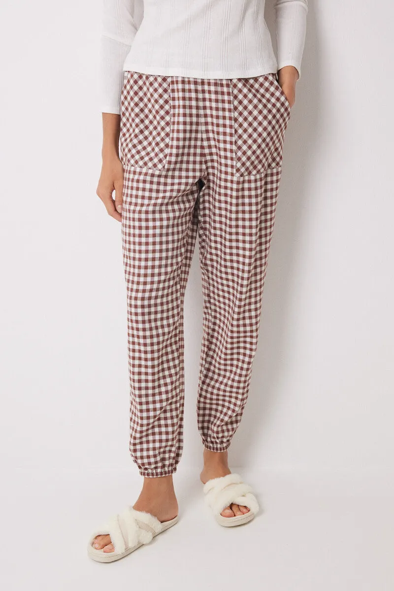Gingham print skinny long pants