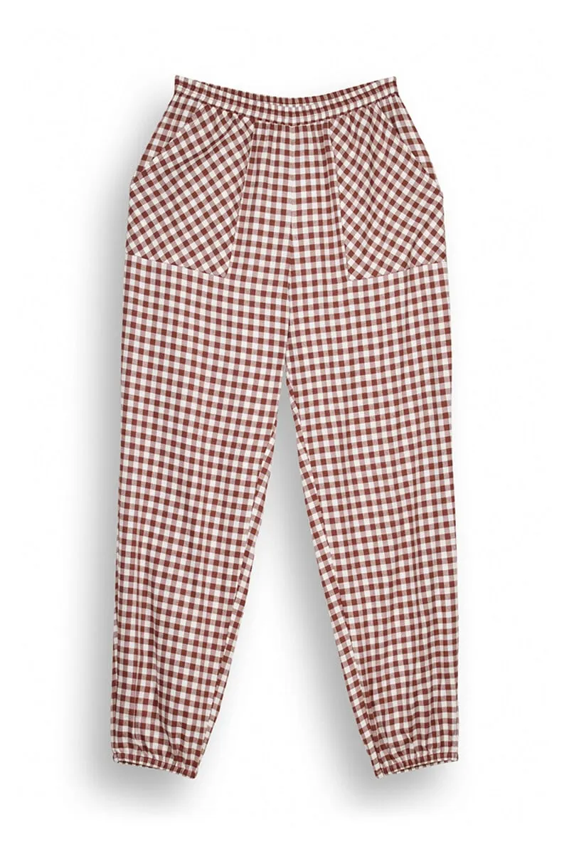 Gingham print skinny long pants