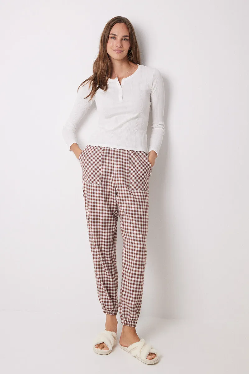 Gingham print skinny long pants