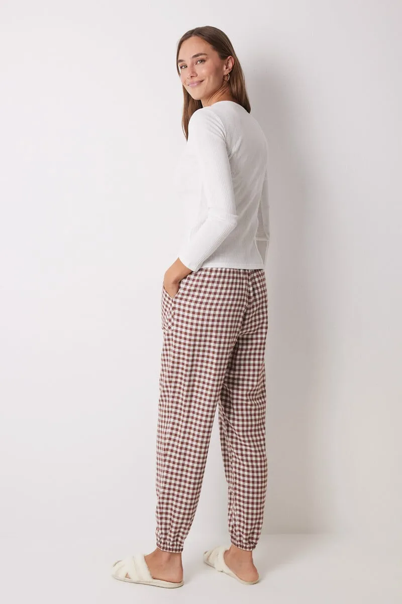 Gingham print skinny long pants