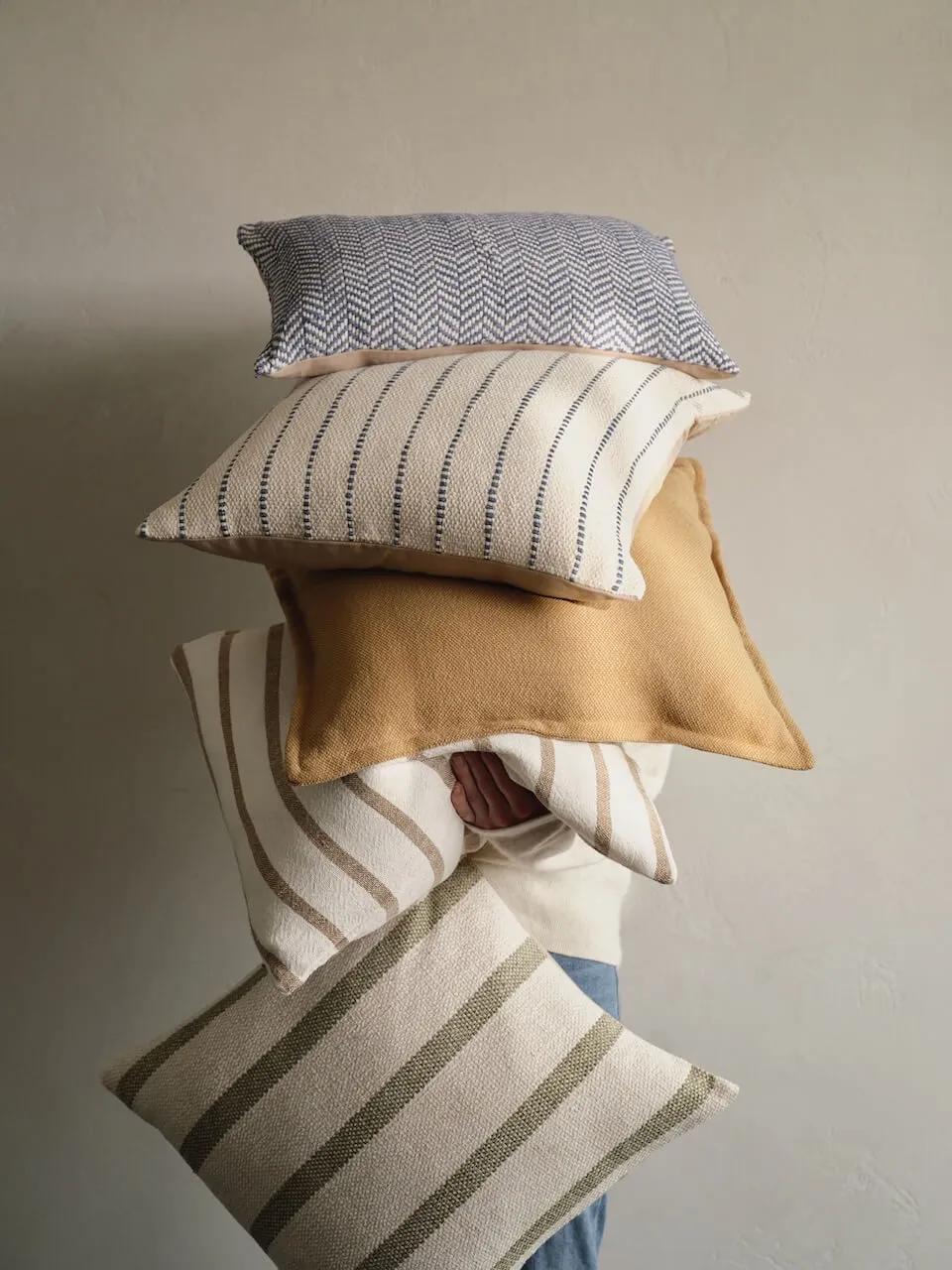 Green & Cream Stripe Cushion Cover