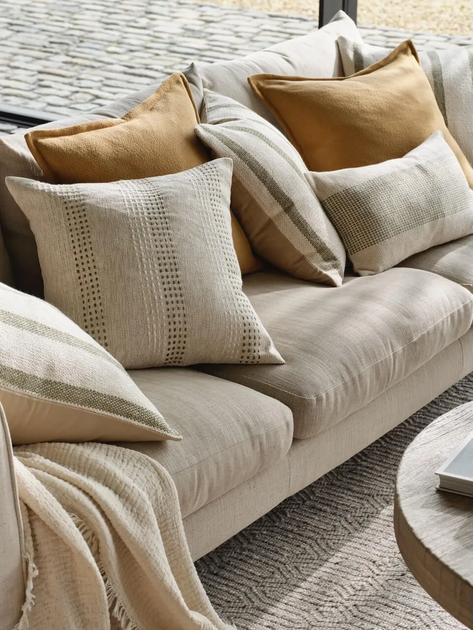 Green & Cream Stripe Cushion Cover