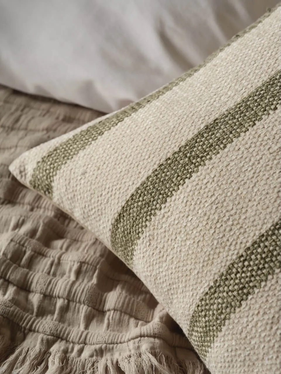 Green & Cream Stripe Cushion Cover