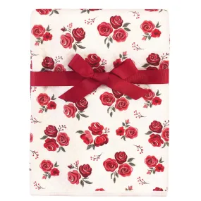 Hudson Baby Quilted Multi-Purpose Swaddle, Receiving, Stroller Blanket, Red Rose 1-Pack
