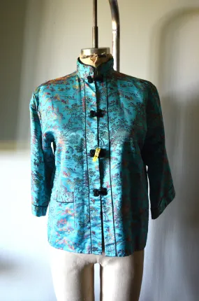 Japanese Mao blue Asian garden print blouse Asian Style