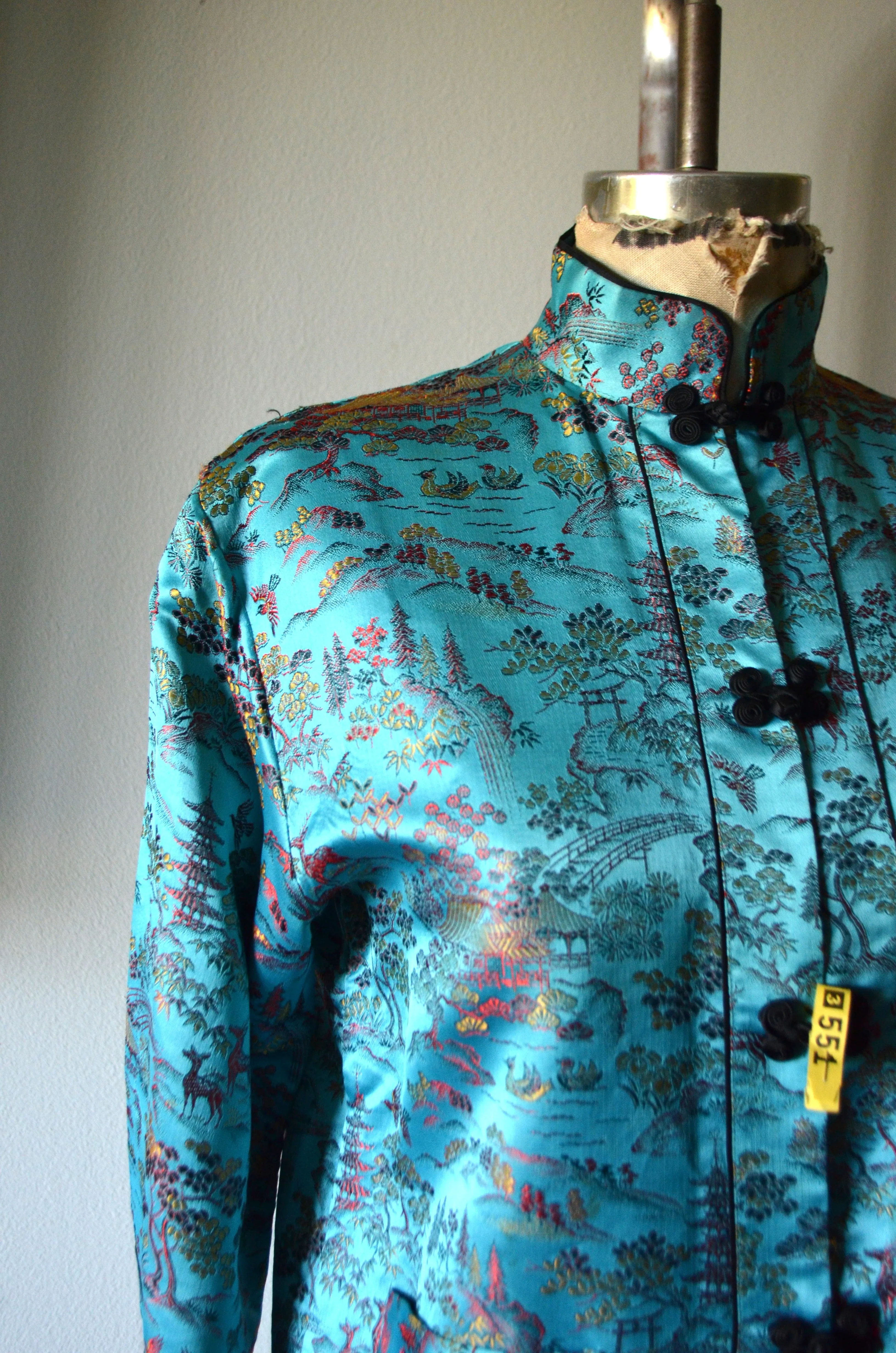 Japanese Mao blue Asian garden print blouse Asian Style