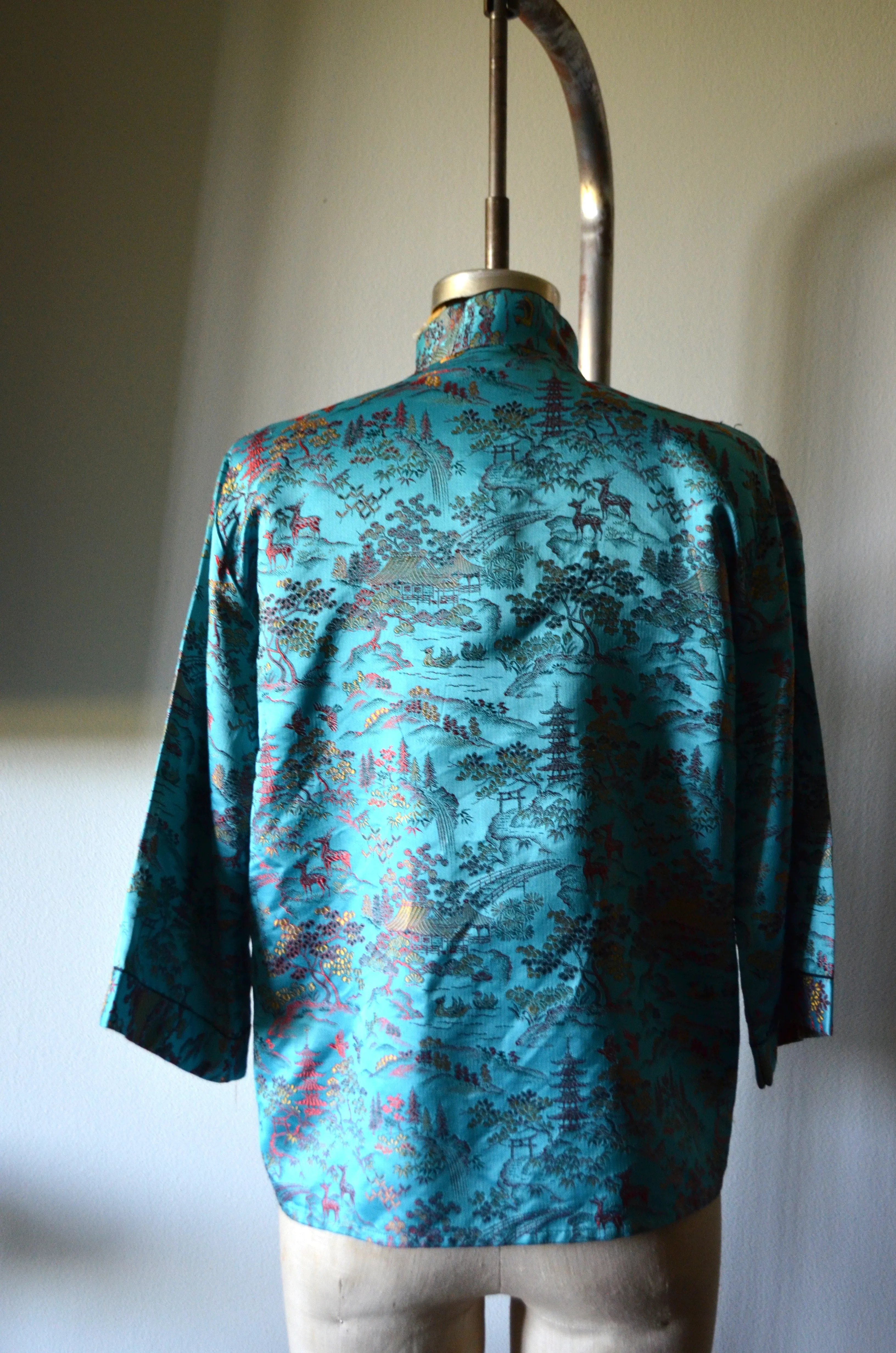 Japanese Mao blue Asian garden print blouse Asian Style