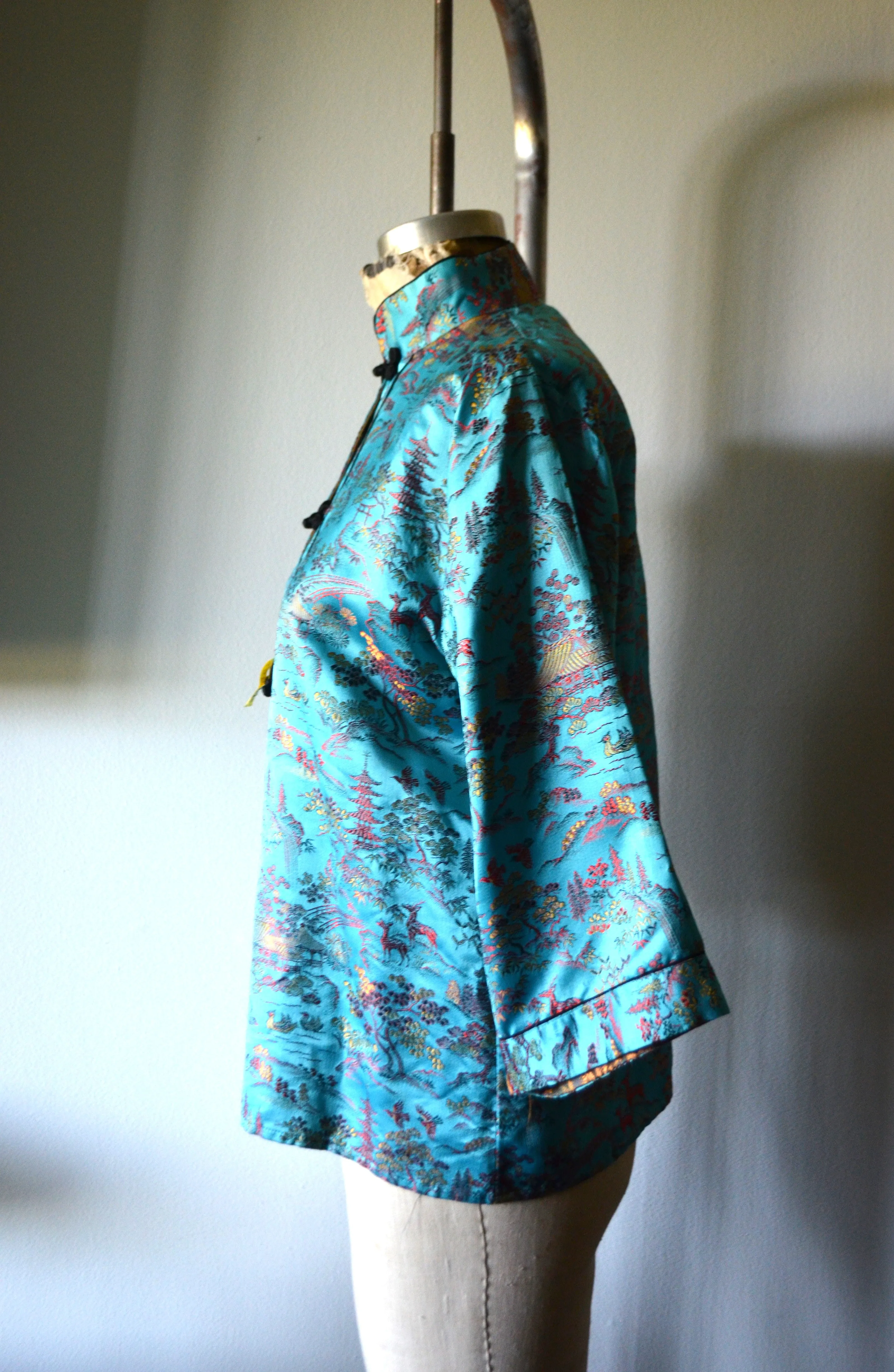 Japanese Mao blue Asian garden print blouse Asian Style