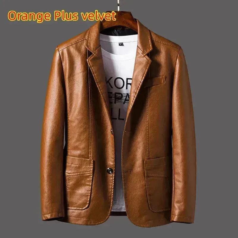 Leather Men's Autumn And Winter Jacket Thin Lapel