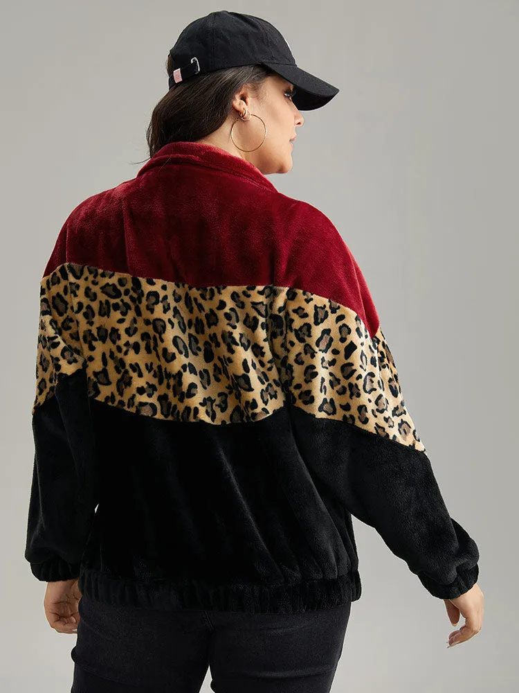 Leopard Colorblock Contrast Zipper Jacket