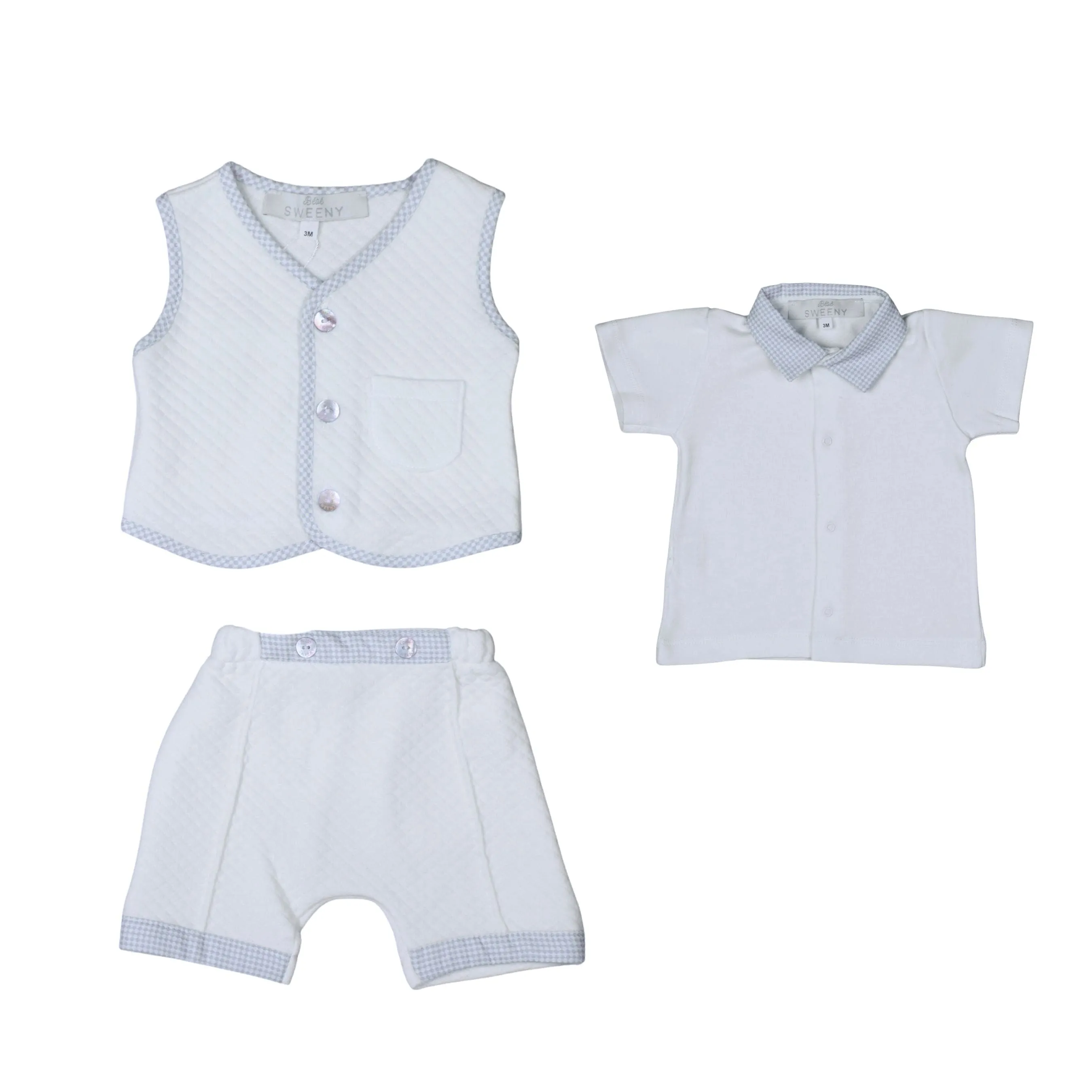 LUCAS | Boys White & Blue Cotton Gingham Shorts Set (3)