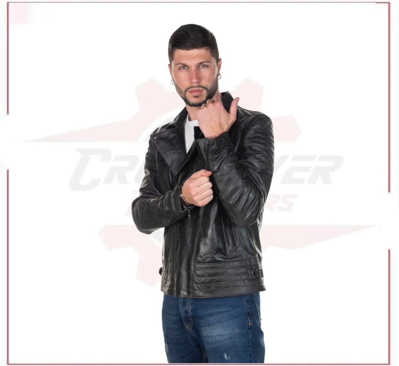 Men's Jacket in Genuine Grey Oil Vintage Leather