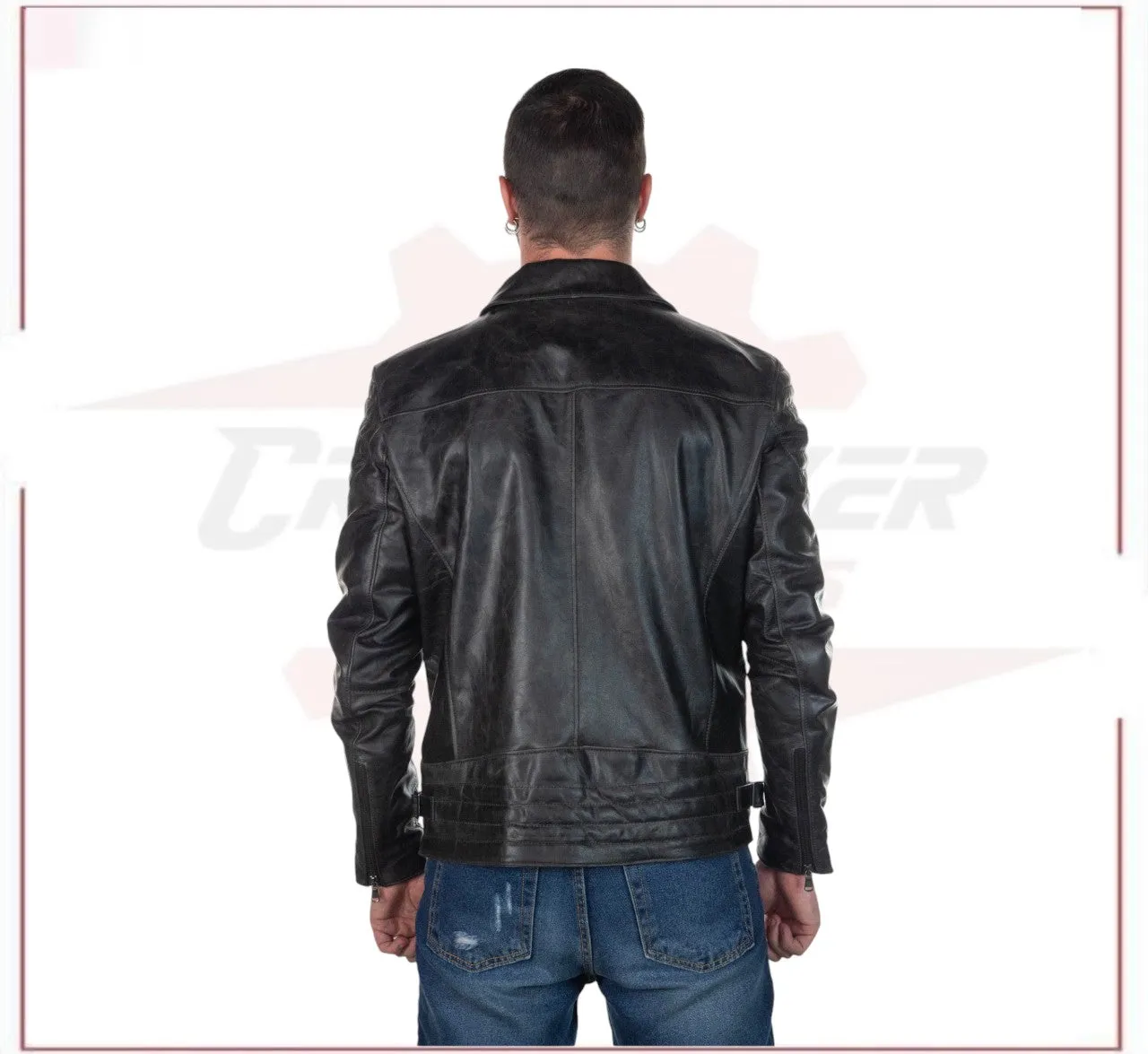 Men's Jacket in Genuine Grey Oil Vintage Leather