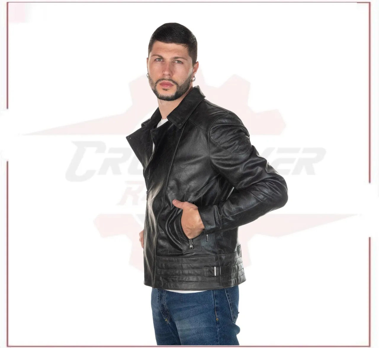 Men's Jacket in Genuine Grey Oil Vintage Leather