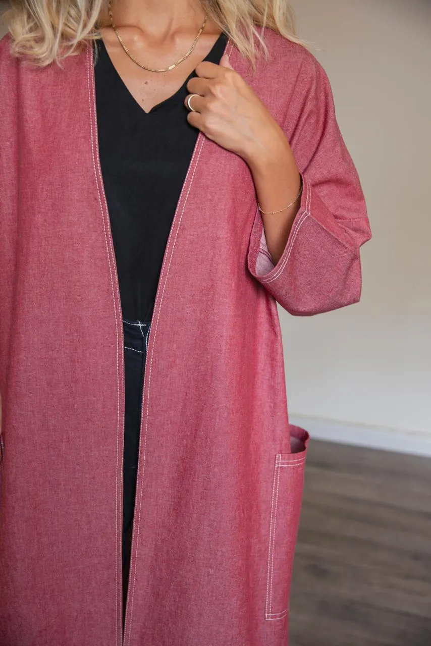 Pink Denim Jacket Abaya