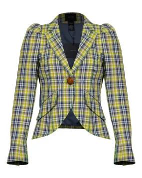 Pouf Sleeve Lime Plaid Blazer