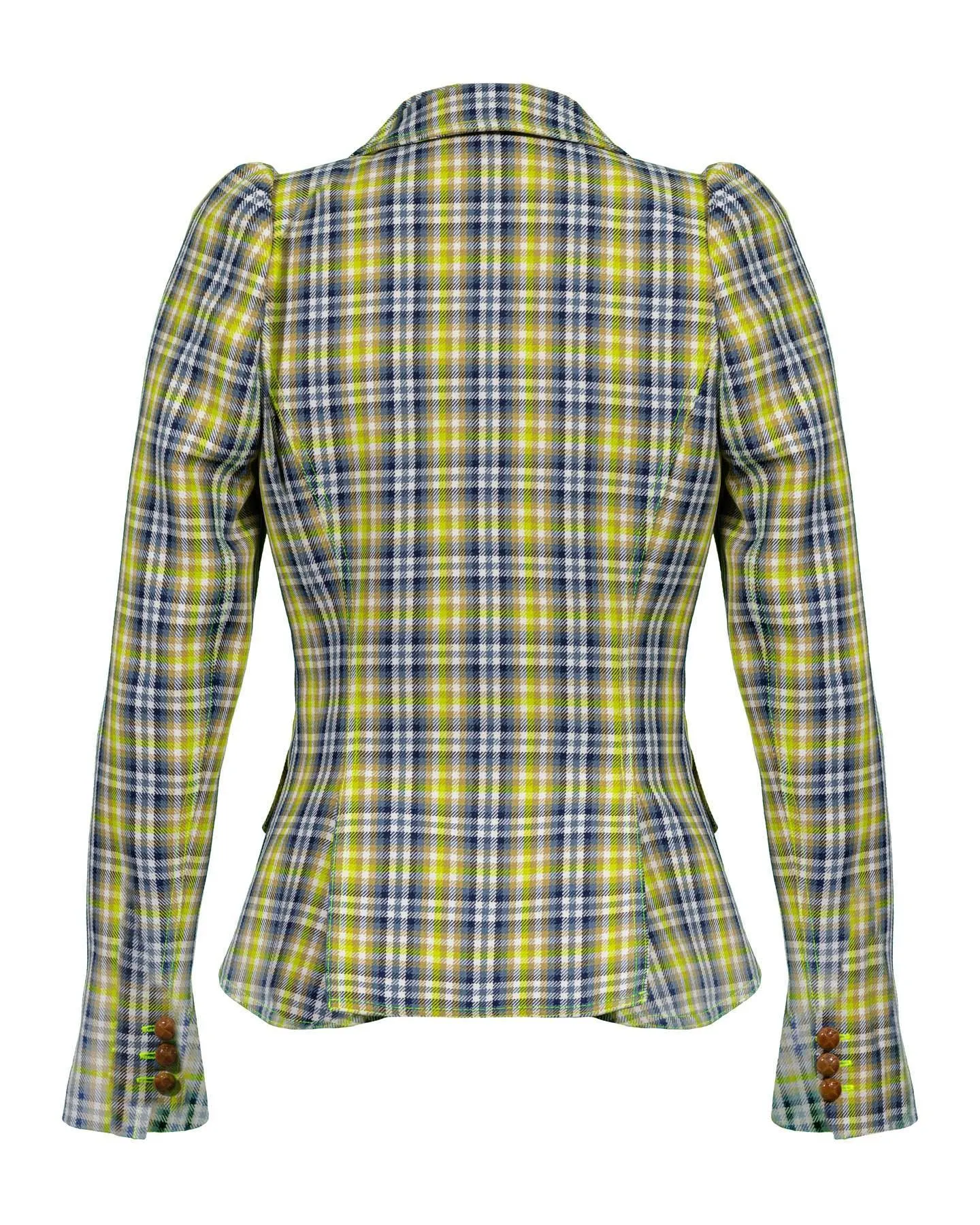 Pouf Sleeve Lime Plaid Blazer