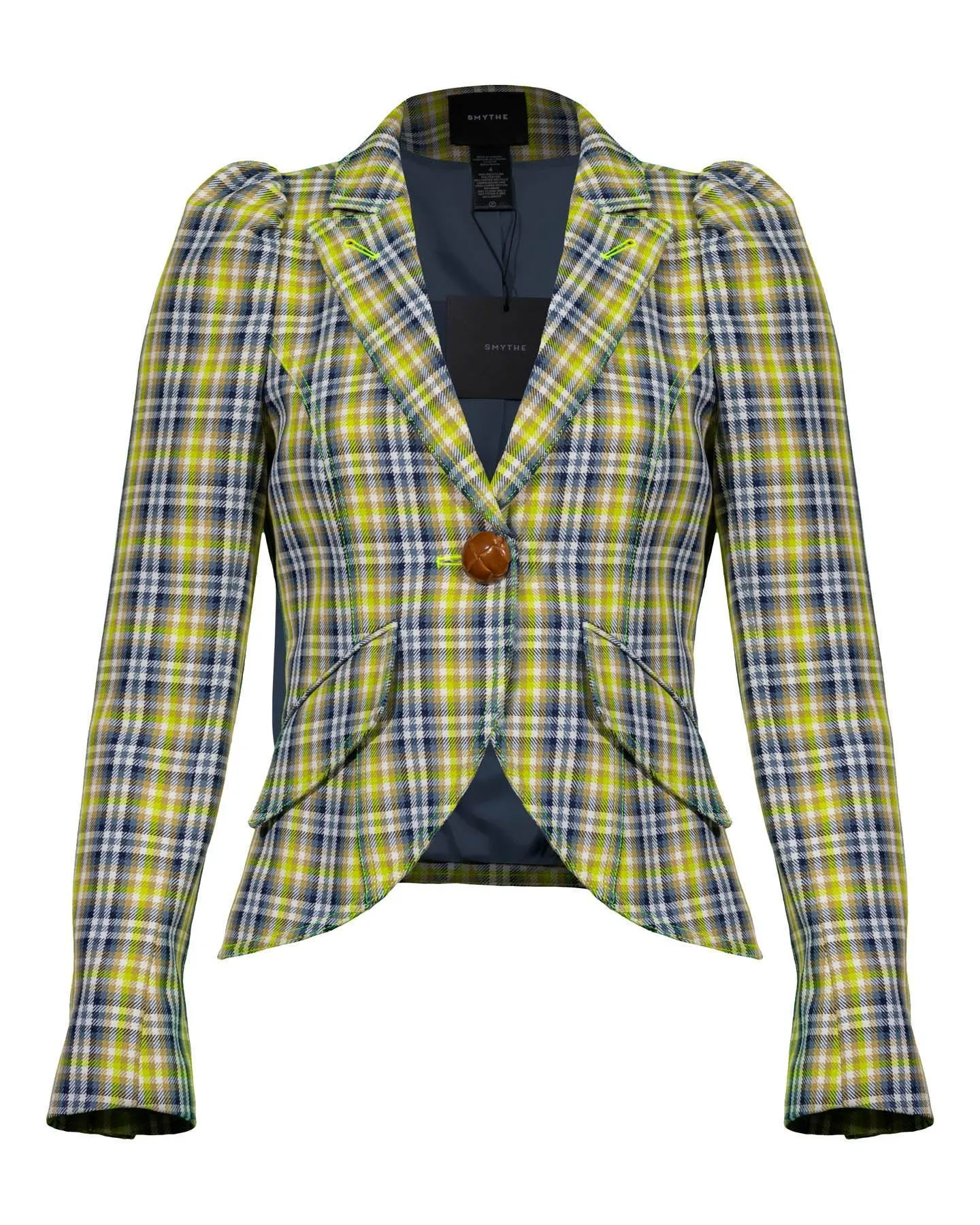 Pouf Sleeve Lime Plaid Blazer