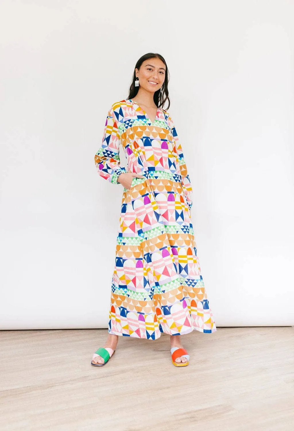 Quilted Print Cotton Maxi Dress