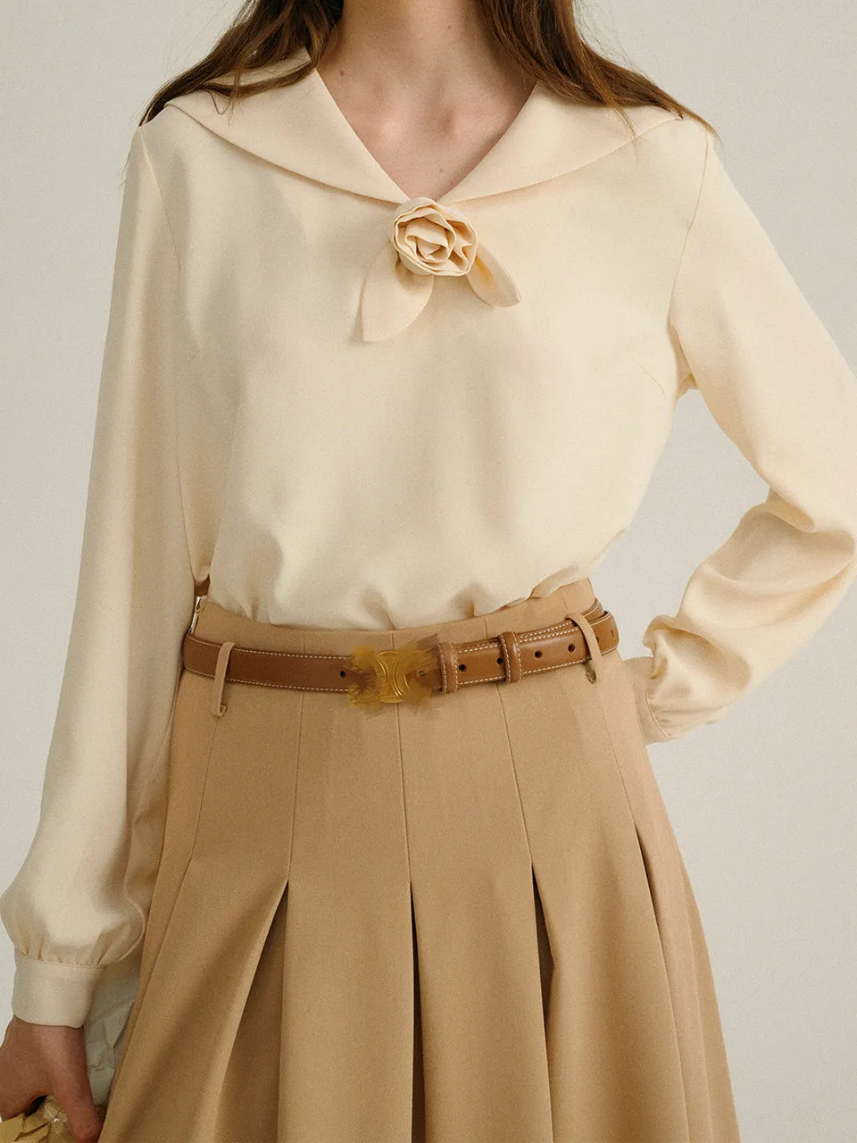 Sand Pleated Long Skirt