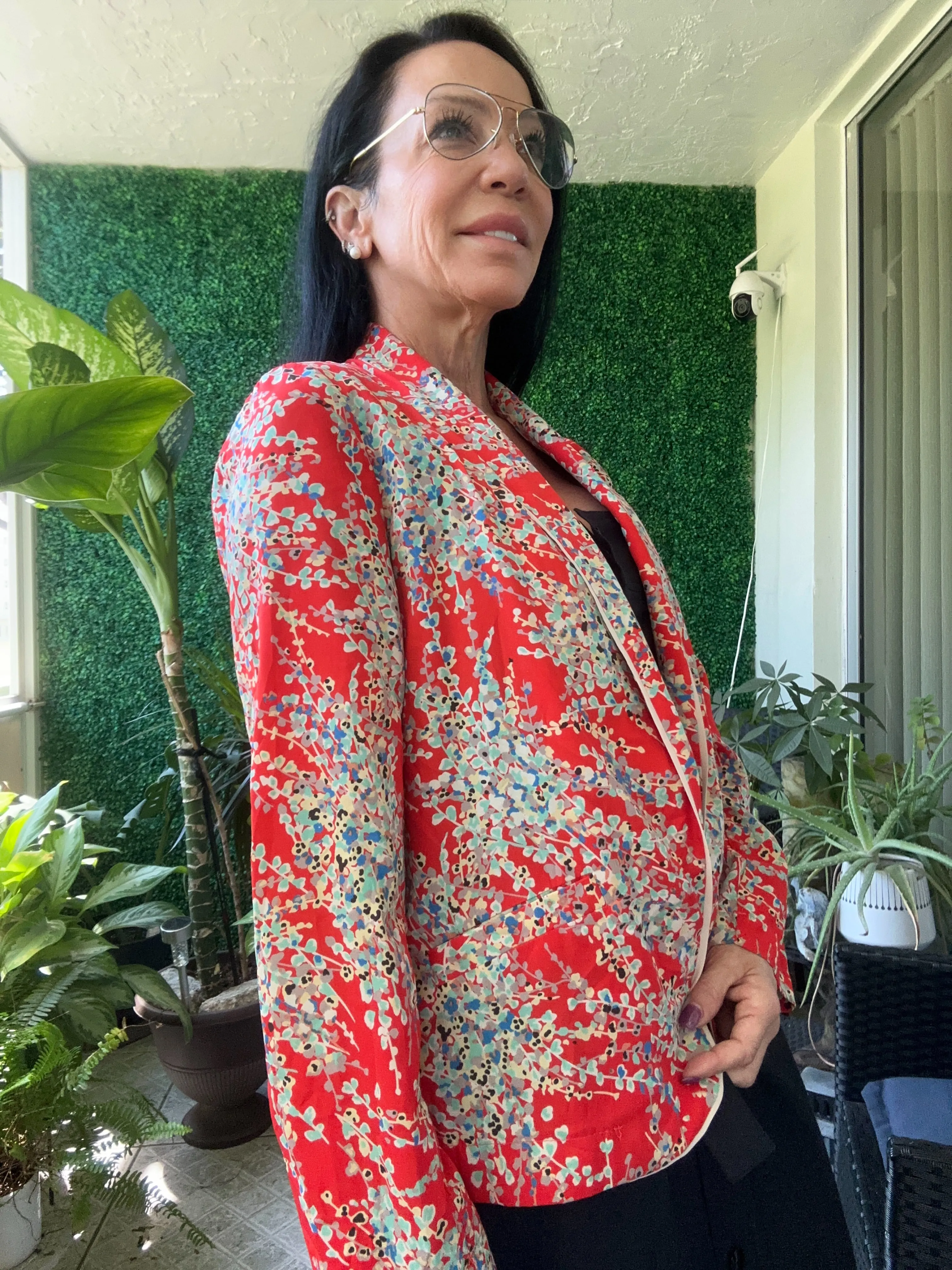 Scarlet Ross Red Floral Satin Blazer Paris