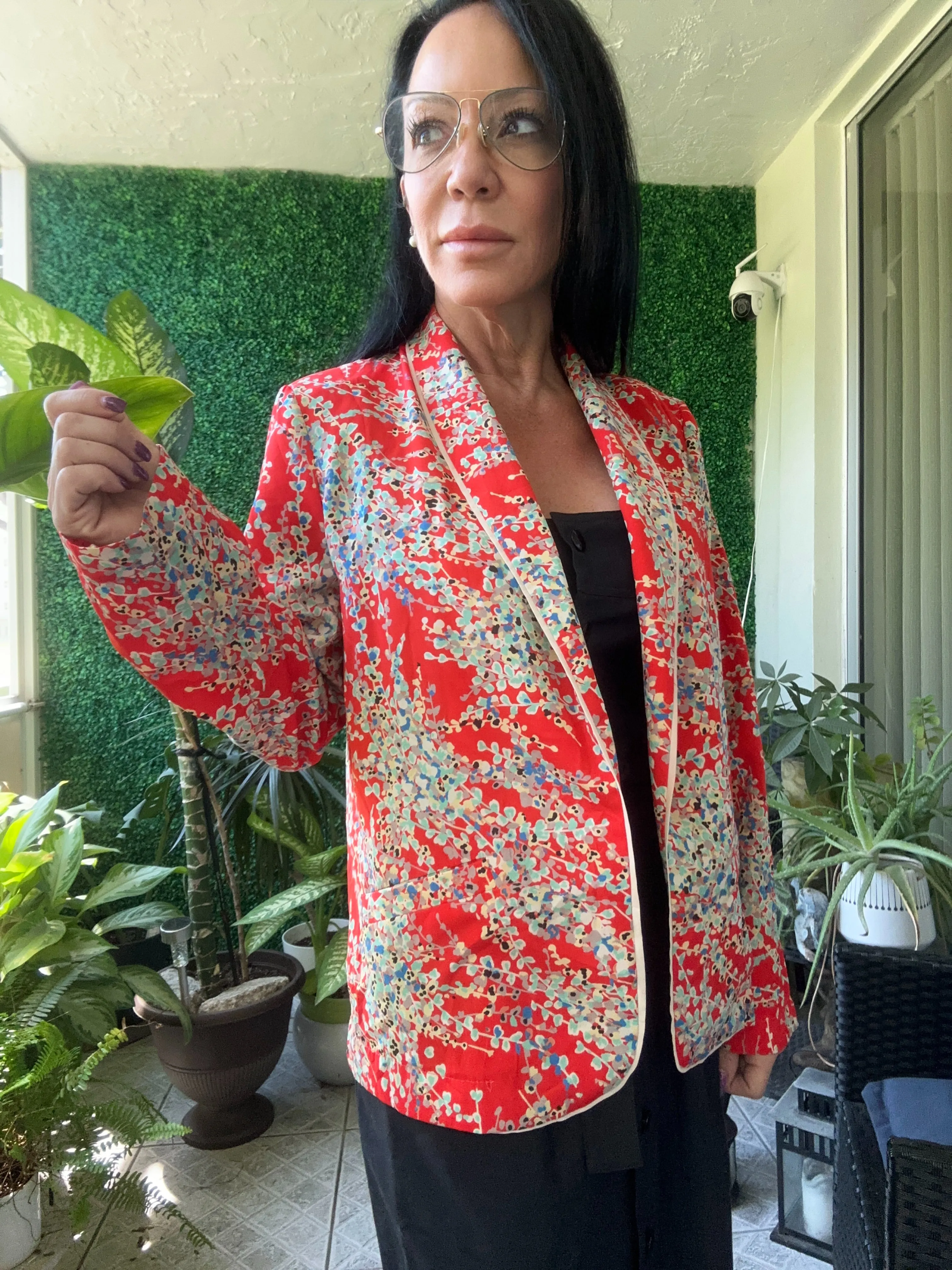 Scarlet Ross Red Floral Satin Blazer Paris