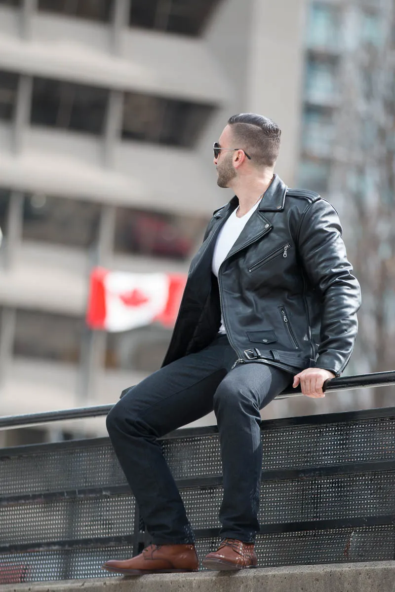 Slim fit biker style jacket with belt