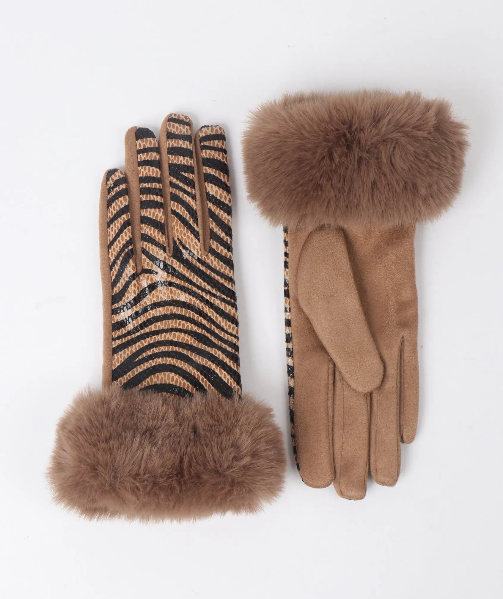 Tan Black Zebra Print Gloves