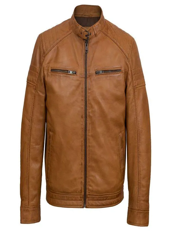 Tan Brown Biker Jacket For Men